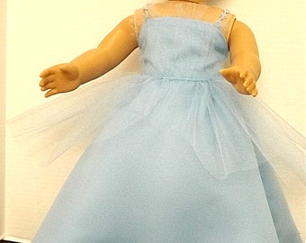 Light blue satin gown with matching slip for the American Girl or other 18" girl doll.