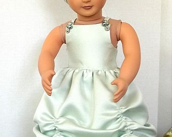 Elegant light green, tiered ballgown with matching headpiece for the American Girl or other 18-inch girl doll