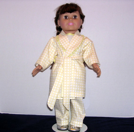 American Girl Doll Yellow and Cream Gingham Robe and 2 Piece Coordinating Pajama Set Etsy