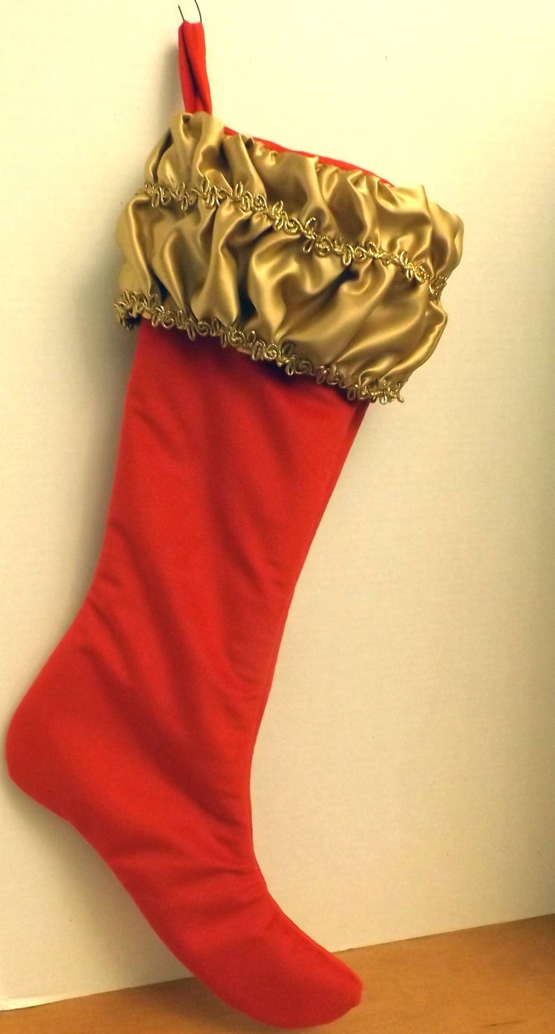 Large Red Velvet and Gold Satin Christmas Stocking | Etsy