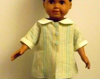 Two-piece soft green Capri pants and coordinating striped tunic top for the American Girl or other 18'' girl doll
