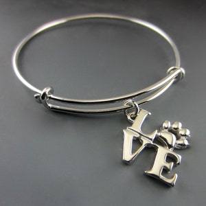 I Love Paws Silver Charm on Expandable Bangle bracelet