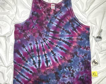 Camiseta sin mangas XL teñida a mano "Dusky Stormy", para hombre/unisex, teñido tie-dye original.