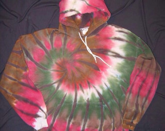 Large Fleece Hoodie "Earthy Spiral", Unisex, Hand-dyed Original Tie-Dye