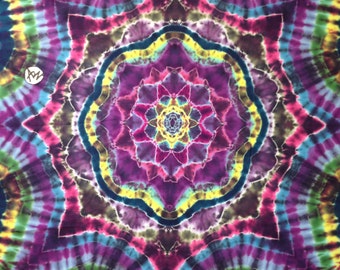 Hand-Dyed Sarong/Tapestry "Lotus Mandala" (6'W x 3'6"H) lightweight cotton, Original Tie-dye