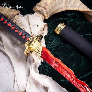 Rivers of Blood Metal Katana Prop | Full Tang Hand Forged Steel Art | Elden Ring Decor | 1:1 Scale Cosplay Prop | Soulsborne Fan Art