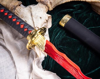 Rivers of Blood Metal Katana Prop | Full Tang Hand Forged Steel Art | Elden Ring Decor | 1:1 Scale Cosplay Prop | Soulsborne Fan Art
