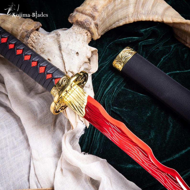 Rivers of Blood Metal Katana Prop | Full Tang Hand Forged Steel Art | Elden Ring Decor | 1:1 Scale Cosplay Prop | Soulsborne Fan Art image 1
