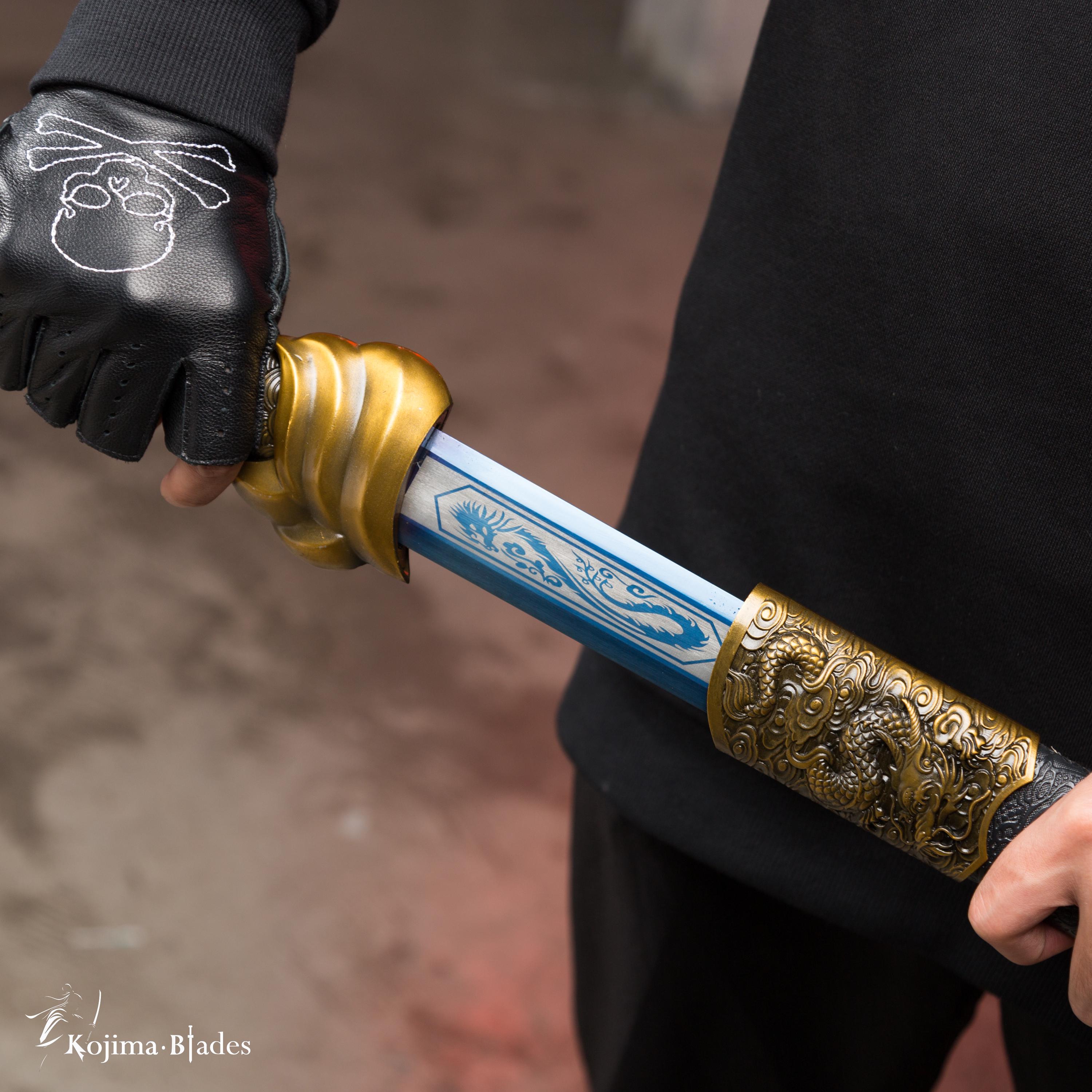 ファンタジー風ドラゴン剣 手作りの剣、オリジナルデザイン、ファンタジー剣、ハドフィールド鋼