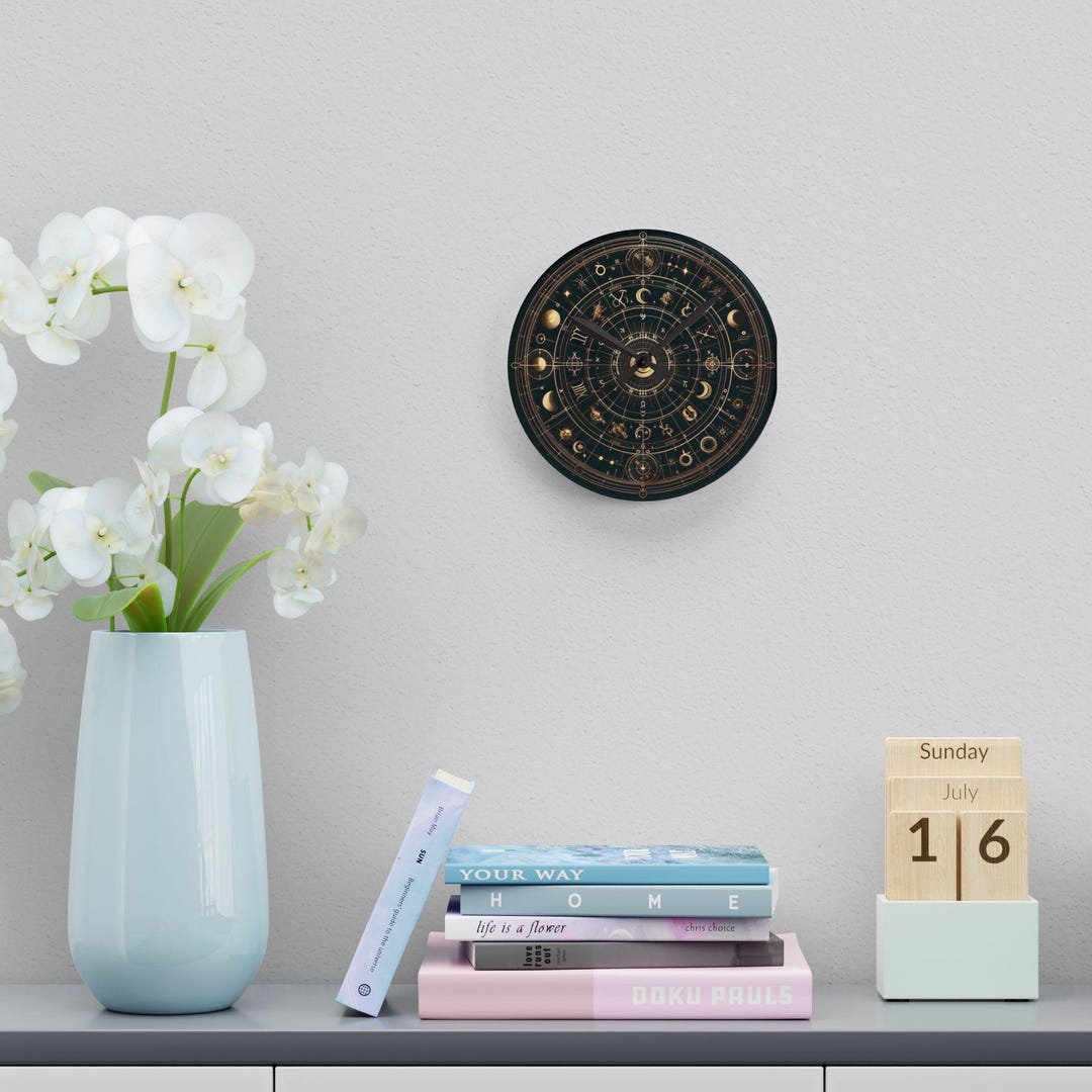 Celestial Planetary Chart Acrylic Wall Clock | Zodiac Moon Phase ...