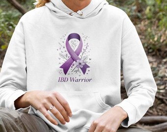 IBD Warrior Hoodie Crohn's & Colitis Awareness Sweatshirt Purple Ribbon Spoonie Top