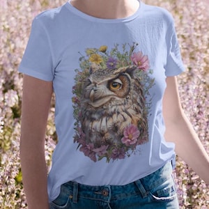 Beautiful Owl T-shirt Floral Tshirt Owl Lover shirt Nature Lover Gift Cute Bird Shirt Owl Lover Top Botanical Top Garden Tshirt
