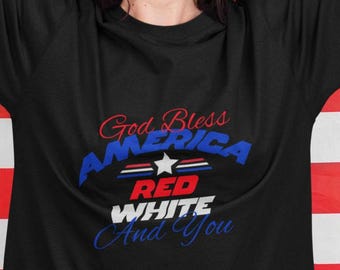 God Bless America T-Shirt Red White Blue Thanksgiving Patriotic USA Flag Shirt