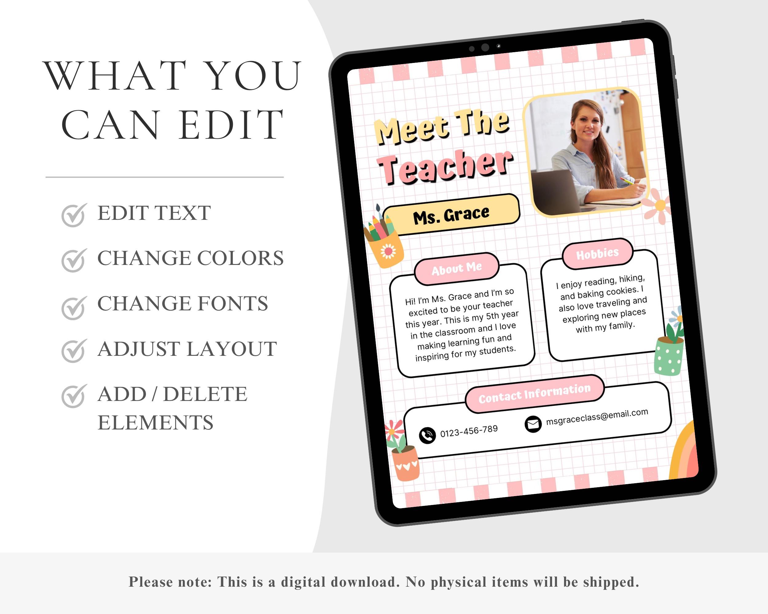 Editable Meet the Teacher Template: Back to School Printable (canva ...