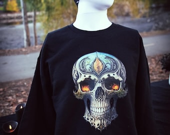 Dulce Calavera Sweatshirt: Sugar Skull Crew Neck, Soft Yarn