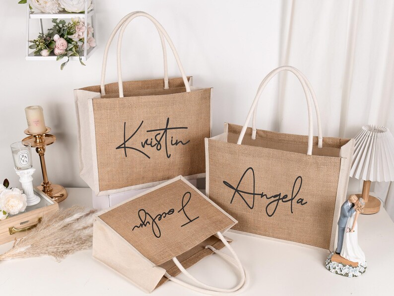 Personalized Bridesmaid Gift Bag, Custom Burlap Bag Beach Tote Bag ...