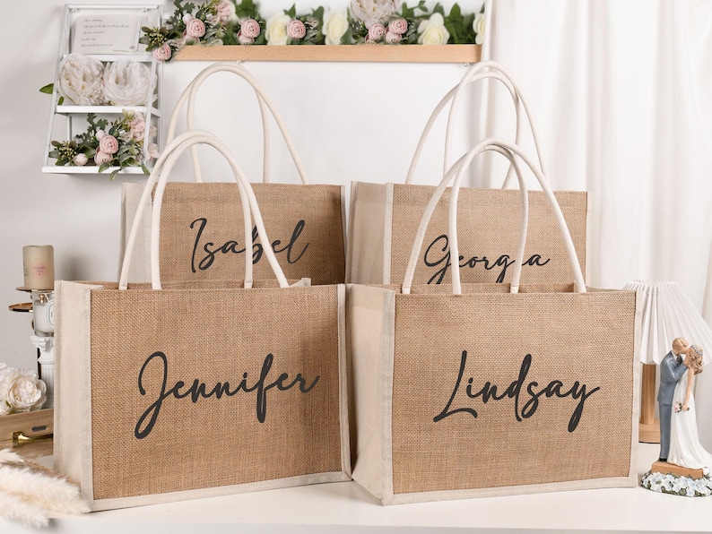 Personalized Bridesmaid Gift Bag, Custom Burlap Bag Beach Tote Bag ...