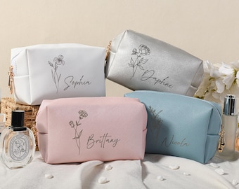 Bolsa de maquillaje para dama de honor, bolsa de aseo de cuero personalizada grabada, bolsa de cosméticos con nombre personalizado, bolsa de maquillaje, regalo de despedida de soltera, dama de honor