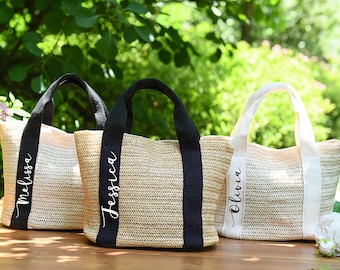 Bolsa de playa personalizada, bolsa de arpillera, bolsas de paja personalizadas, bolsas de regalo de boda para despedida de soltera, bolsas de bienvenida de boda, bolsa de playa
