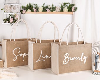 Bolsa de regalo personalizada para dama de honor, bolsa de arpillera personalizada, bolsa de playa de yute, bolsa de regalo para despedida de soltera, regalo de propuesta de dama de honor