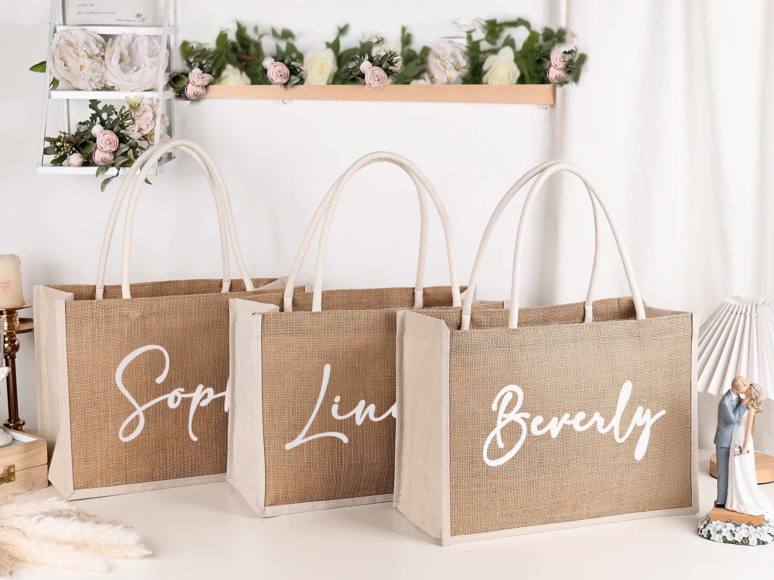 Personalized Bridesmaid Gift Bag, Custom Burlap Bag Beach Tote Bag ...