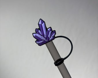 Purple Amethyst Crystals Cluster PVC straw topper straw cover straw buddy tumbler accessory