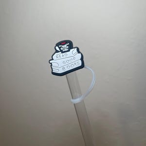 Read Good Books Drink Good Coffee Caffeine Addict Bookworm PVC straw topper straw cover straw buddy tumbler accessory