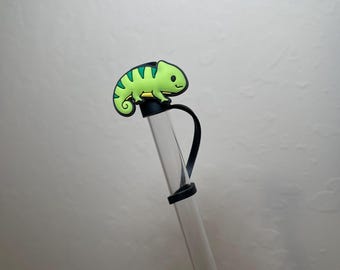 Lindo camaleón, reptil verde, cubierta de pajita de PVC, accesorio para vaso, pajita