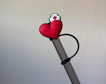 Nurse Cap Heart Medical RNA Hospital PVC straw topper straw cover straw buddy tumbler accessory