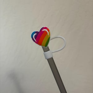 Rainbow Colorful Heart PVC straw topper straw cover straw buddy tumbler accessory