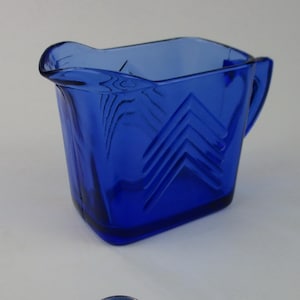 Vtg Hazel Atlas Cobalt Blue Depression Glass Pitcher, Rectangular Shape, Arrow Design, Very Good Condition