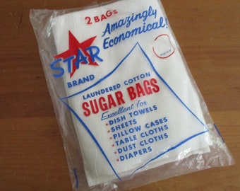 Sheets 2 Vtg STAR Sugar Bags New in Pkg Laundered Cotton Pillowcases for Dish Towels Dust Cloths Very Good Condition Diapers