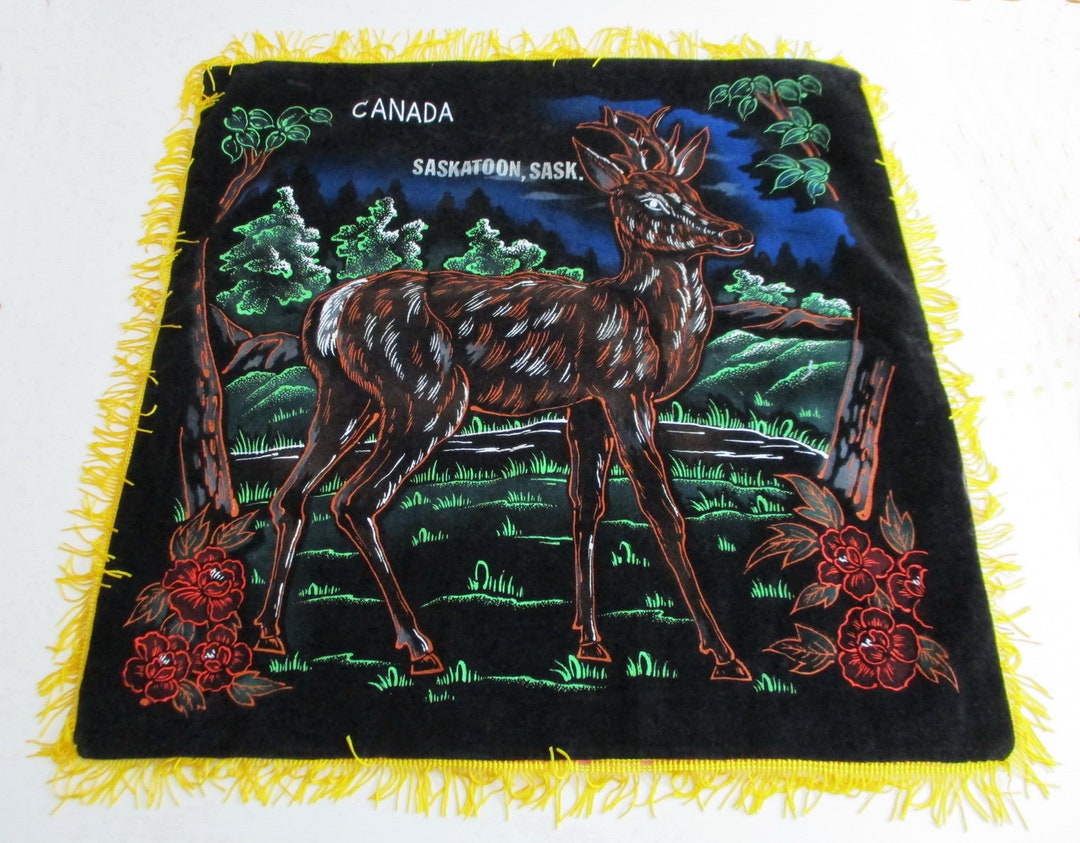 70s Souvenir Pillow Saskatoon Sask. Pillow Cover With Deer Etsy