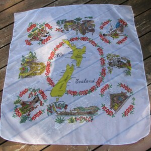 Écharpe VTG en nylon transparent néo-zélandais, carte, grande 34,5 x 94 cm, rouge, marron, vert, excellent état