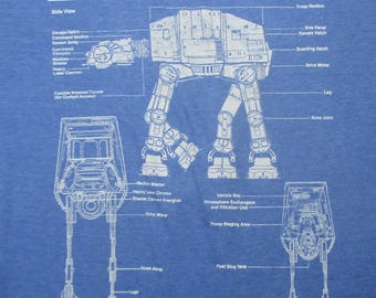 Vtg Star Wars AT-AT Imperial Walker ATAT, Tshirt, 2XL, Blue, 50/50 Cotton Poly, Licensed, Made in Mexico, Good Preowned Condition