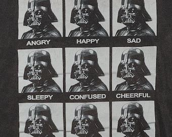 EXPRESSIONS OF VADER Black T-shirt, Size xl, Star Wars, Darth Vader, Angry, Sad, Happy, 100% Cotton, Good Condition