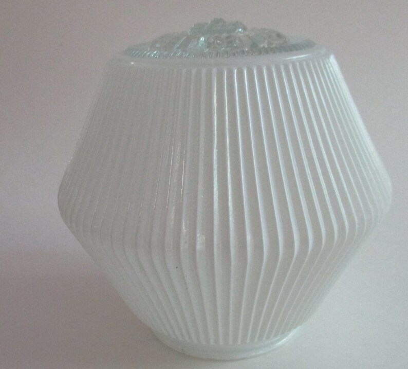 Vintage Glass Ceiling Light Cover Ribbed White Glass Shade 3 In Opening 6 In Top To Bottom Approx 6 In Dia At Widest
