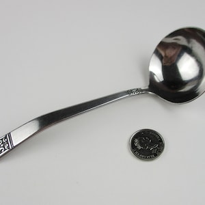 May include: A silver ladle with a decorative handle. The ladle is approximately 25 cm long and has a round bowl.