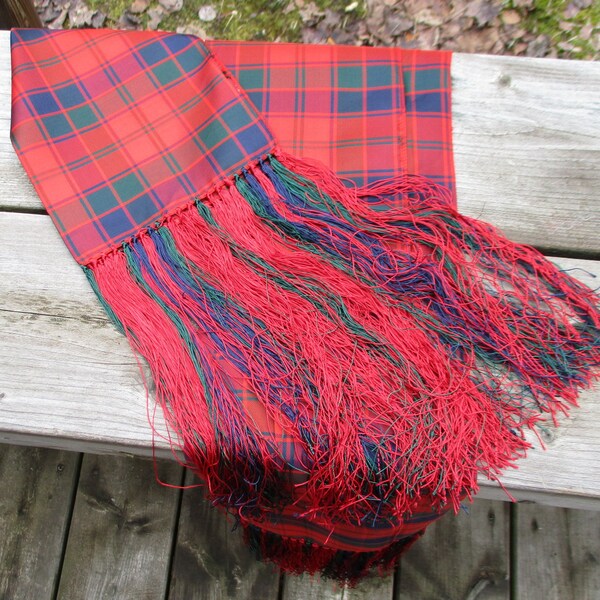 Women's Scottish Plaid Sash, Robertson Clan Tartan, approx. 11.5 in. wide x 88 in. long plus 9 in. Fringe, Acetate, Drapes Beautifully