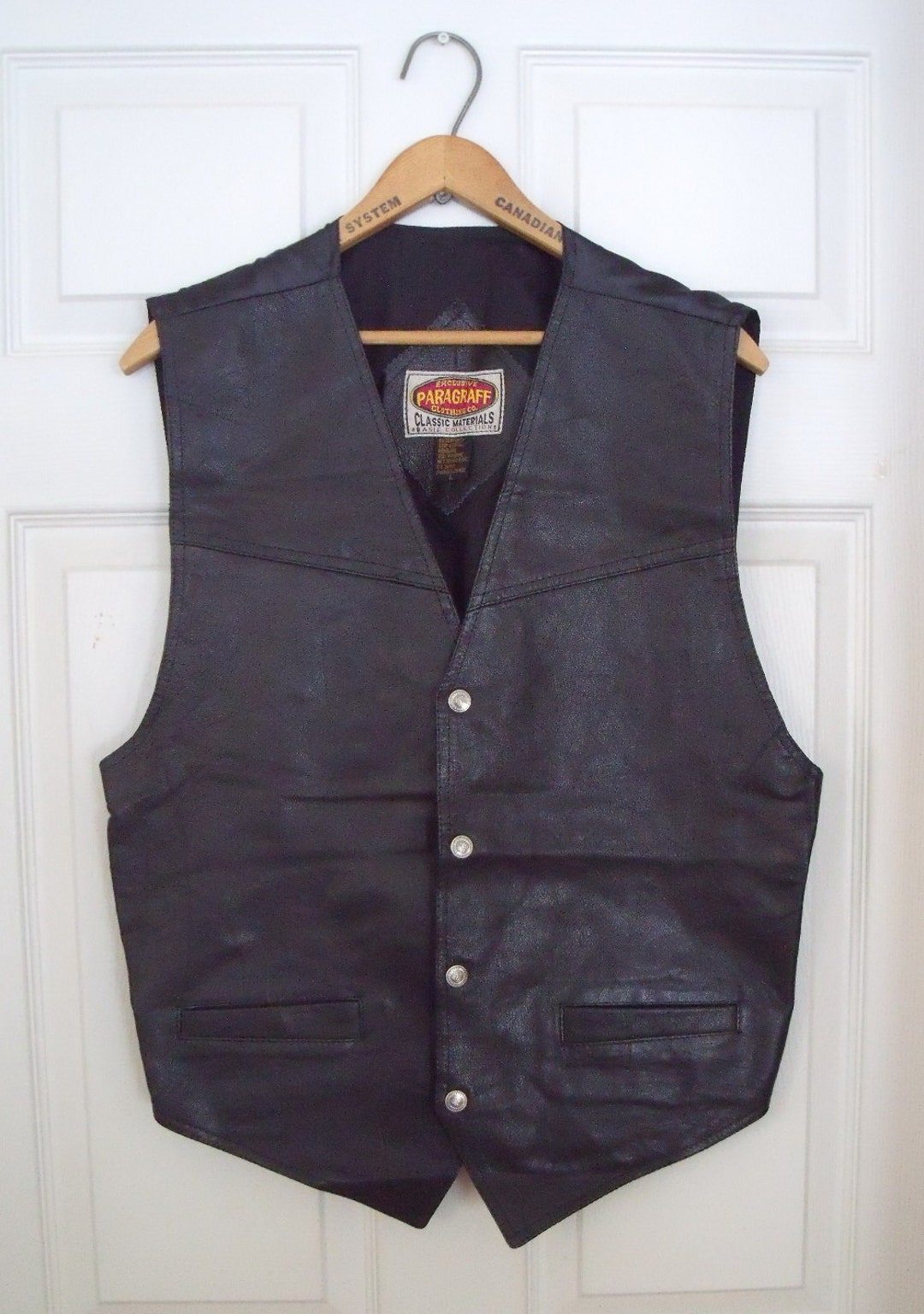 Vtg Leather Vest Rockabilly Black LEATHER VEST Size L 4 - Etsy