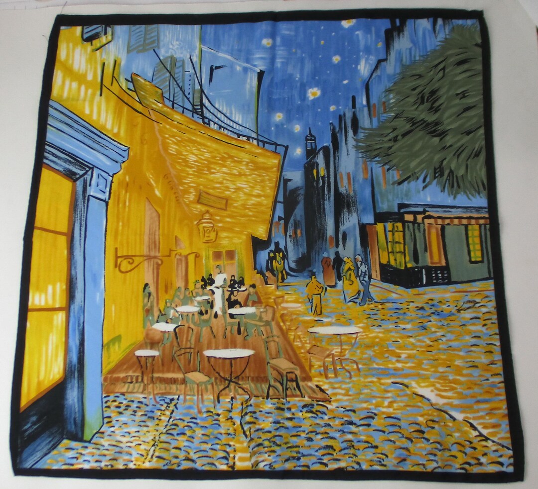 Moca Fashion Van Gogh Terrace At Night Reversible Silk Scarf Orange Multi main image 1