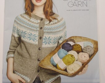 Sadnes Garn Knitting Book, 15 pgs, Norwegian Sweater Patterns for Adults and Children, Norwegian Language with Translations, Good Condition