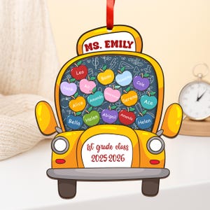 Personalized Teacher Shaker Christmas Ornament, School Bus Ornament, Teacher Class Shaker Ornament, Christmas Gift For Teacher