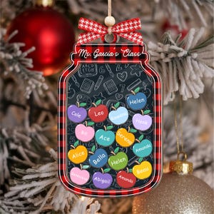 Personalized Jar of Apples Classroom Shaker Ornament, Teacher Shaker Ornament, Christmas Gift For Teacher