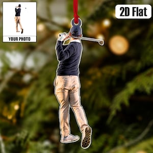 Personalized Golfer 2D Flat Ornament, Custom Photo Golf Lover Ornament, 2D Flat Golf Christmas Tree Ornament, Christmas Ornament