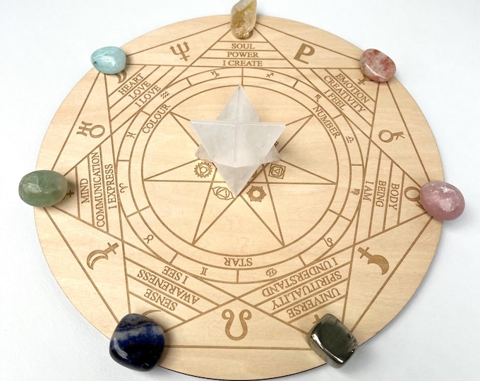 25cm Septagram Grid Board & Crystal Set | Crystal Board, Merkaba Star, Crystal Tumbled Stone, Merkaba, Merkaba Crystal, Merkaba Quartz | Merkaba Star | Hand-picked | AU