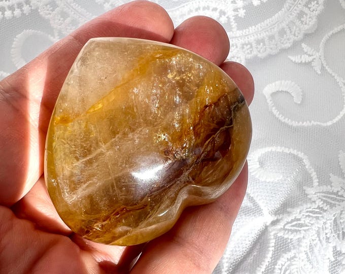 50mm 80g Golden Healer Heart Palm Stone, Golden Healer Heart, Golden Healer Crystal, Hand-picked | AU