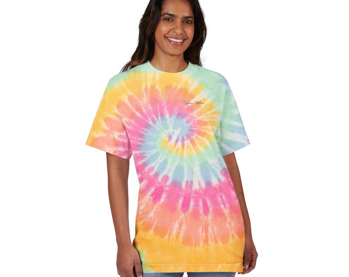 Vibrant Oversized Tie-Dye T-Shirt with Embroidery, Retro Boho Tee, Summer Festival Shirt, Comfortable Casual Wear, Perfect for Music [...]