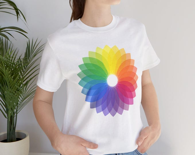 Rainbow Flower Design Unisex T-Shirt, Colorful Tee, Summer Top, Gift for Her, Versatile Everyday Wear
