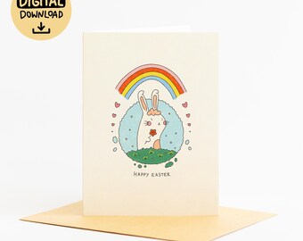 Digital Easter Card | Printable Easter Greeting Card | Cute Easter Bunny Card | Instant Download | Easter Gift for Friends & Family
